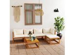 vidaXL 6-tlg. Garten-Lounge-Set mit Auflagen Creme Massivholz Akazie