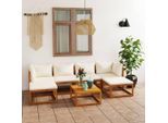 vidaXL 7-tlg. Garten-Lounge-Set mit Auflagen Creme Massivholz Akazie