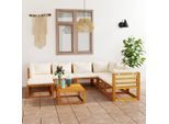 vidaXL 8-tlg. Garten-Lounge-Set mit Auflagen Creme Massivholz Akazie