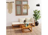 vidaXL 4-tlg. Garten-Lounge-Set mit Auflagen Creme Massivholz Akazie