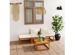 vidaXL 4-tlg. Garten-Lounge-Set mit Auflagen Creme Massivholz Akazie