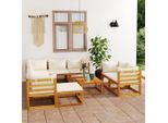vidaXL 10-tlg. Garten-Lounge-Set mit Auflagen Creme Massivholz Akazie