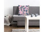 Dekokissen QUEENCE "Sabina", rosa (rosa, blau, bedruckt), B:40cm L:40cm, Polyester, Dekokissen_Sitzkissen_Kissenhüllen, mit rosa Blümchen