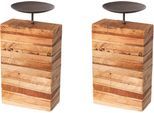 Kerzenhalter CREATIV DECO, beige (natur), B:10,00cm H:16,50cm T:6,00cm, Holzwerkstoff, Kerzenhalter, mit massivem Holzfuß, 2er Set, Höhe ca. 16 cm