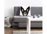 Dekokissen QUEENCE "Benni", schwarz (schwarz, weiß, bedruckt), B:40cm L:40cm, Polyester, Dekokissen_Sitzkissen_Kissenhüllen, mit einem Hund mit spitzen Ohren