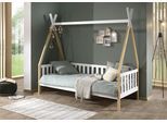 Kinderbett VIPACK "Tipi, mit Querstange in Zelt-Optik, Kiefer massiv", weiß (natur, weiß), B:96cm H:185,1cm L:206cm, Betten, Kinderbett, inklusive Rolllattenrost und wahlweise mit Bettschublade
