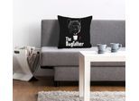 Dekokissen QUEENCE "THE DOGFATHER", schwarz (schwarz, bedruckt), B:40cm L:40cm, Polyester, Dekokissen_Sitzkissen_Kissenhüllen, mit einem Mops im Anzug