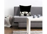 Dekokissen QUEENCE "Husky", schwarz (schwarz, weiß, bedruckt), B:40cm L:40cm, Polyester, Dekokissen_Sitzkissen_Kissenhüllen, mit einem neugierigen Husky