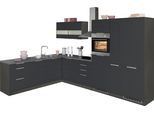 Winkelküche KOCHSTATION "KS-Luhe", grau (küche: grau, front: weiß matt, korpus: grafit, arbeitsplatte: betongrau), B:240cm T:60cm, Komplettküchen-Sets, Küchenzeile, Stellbreite 240x330 cm, wahlweise mit oder ohne E-Geräten, MDF-Fronten