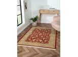 Teppich "Maryam 1, LAGERRÄUMUNG", rot (weinrot, creme), B:140cm H:7,5mm L:200cm, Polypropylen (PP), MYFLAIR MÖBEL & ACCESSOIRES, Teppiche, Teppich, Kurzflor, Orient Optik, edler Glanz, mit Fransen, besonders weich