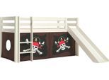 Spielbett VIPACK "Pino, Kiefer massiv, mit Rolllattenrost u. Textil-Set, Made in Europe", weiß, B:218cm H:114cm L:210cm, Betten, verschiedene Textil-Designs und Holzfarben zur Wahl