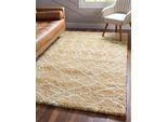 Hochflor-Teppich "Temara Shag, LAGERRÄUMUNG", gelb (gelb, elfenbeinfarben), B:122cm H:51mm L:183cm, Polypropylen (PP), MYFLAIR MÖBEL & ACCESSOIRES, Teppiche, gewebt, Scandi Design, ideal im Wohnzimmer & Schlafzimmer