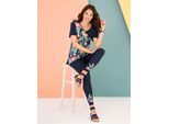 Hausanzug CLASSIC BASICS, Damen, Gr. 42, bunt (marine, türkis, bedruckt), 95% Baumwolle, 5% Elasthan, Homewear-Sets Hausanzug