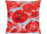 Dekokissen APELT "7702" Gr. 2, bunt (rot, blau, weiß, gemustert), B:49cm L:49cm, Baumwolle, Dekokissen_Sitzkissen_Kissenhüllen, mit Mohnblüte, Kissenhülle ohne Füllung, 1 Stück