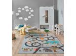 Teppich THE CARPET "Happy Life", grau, B:80cm H:4mm L:150cm, Polyester, Teppiche, Teppich, Life Kinderzimmer Teppich Spielteppich pflegeleicht