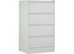 Schäfer Shop Select Hängeregisterschrank B 780 x T 580 x H 1350 mm, Stahlblech lichtgrau, 4 Schubfächer zweibahnig + 50 DIN A4 Hängemappen, blau