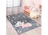 Kinderteppich CARPET CITY "ANIME916", grau, B:140cm H:11mm L:200cm, Polypropylen (PP), Teppiche, Kinderteppich, Kinderzimmer Teppich Modern mit Mond, Blumen, Wolken, Creme, Multi