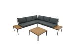 DEGAMO Lounge Set RANGUN, Stahl anthrazit + Akazie geölt, Polster grau, FSC®-zertifiziert