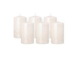 Stumpenkerze Papstar Safe Candle, bis zu 36 h, selbstlöschend, Ø 60 x H 100 mm, Paraffin, perlmuttweiss, 6 Stück