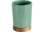 Zahnputzbecher KLEINE WOLKE "Palm", grün, B:8cm H:11cm L:8cm, Steinzeug, Akazie, Zahnputzbecher, Accessoire Serie in modernen Scandi Farben