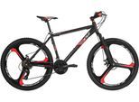 Mountainbike WYLD "Mountainbike Hardtail 26'' Sharp Schwarz-Rot 21 Gänge RH 46 bzw. 51cm" Gr. 46, schwarz (schwarz, schwarz), Fahrräder, Damen, 46cm, 26 Zoll (66,04cm) hinten: 26 Zoll (66,04cm)