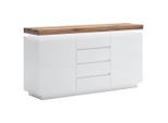 Sideboard Romina, Eiche, Weiß, Holzwerkstoff, Eiche, massiv, 2 Fächer, 4 Schublade(n) Schubladen, 150x81x40 cm, Beimöbel erhältlich, Typenauswahl, Wohnzimmer, Kommoden & Sideboards, Sideboards