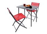 VCM 3-teilig Balkonmöbel Set, Gartentisch 80x55 cm mit 2 Klappstühlen, Metall & Textilene, wetterbeständig, platzsparend für Balkon & Terrasse, Sumila