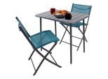 VCM 3-teilig Balkonmöbel Set, Gartentisch 80x55 cm mit 2 Klappstühlen, Metall & Textilene, wetterbeständig, platzsparend für Balkon & Terrasse, Sumila