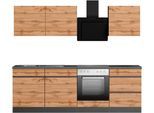 Küchenzeile KOCHSTATION "KS-Riesa", grau (küche: natur, front: wotaneiche, korpus: grafitgrau, arbeitsplatte: betongrau), B:240cm H:200cm T:60cm, Komplettküchen-Sets, Küchenzeile, Stellbreite 240 cm, wahlweise mit oder ohne E-Geräte