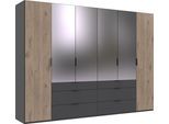 Drehtürenschrank WIMEX "Burgos by fresh to go", grau (front und korpus graphit, absetzung viking oak nachbildung), B:300cm H:216cm T:58cm, Holzwerkstoff, Schränke, Drehtürenschrank, mit extra großen Schubladen, mit Spiegeltüren