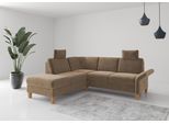 Ecksofa HOME AFFAIRE "Rochelle, L-Form", braun (hellbraun), B:240cm H:90cm T:216cm, 100% Polyester, Sofas, Ecksofa, wahlweise mit Armteilverstellung, Bettfunktion und Bettkasten