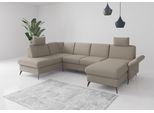Wohnlandschaft HOME AFFAIRE "Rochelle", grau (taupe), B:314cm H:93cm T:195cm, 95% Polyester 5% Polyamid, Sofas, Wohnlandschaft, wahlweise mit Bettfunktion, Bettkasten und Armteilverstellung