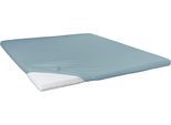 Spannbettlaken PRIMERA "Elasthan-Feinjersey Topper", blau (aquamarin), 1 Stk., Jersey-Elasthan, 90-100x200 10cm, Jersey-Elasthan, Obermaterial: 95% Baumwolle, 5% Elasthan, Bettlaken, Spannbettlaken, Aus 95% gekämmter Baumwolle und 5% Elastan