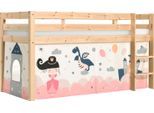 Spielbett VIPACK "Pino, Kiefer massiv, mit Rolllattenrost u. Textil-Set, Made in Europe", beige (natur), B:105,4cm H:114cm L:209,4cm, Betten, verschiedene Textil Dessins, 3 Gestellfarben zur Wahl