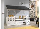 Kinderbett VIPACK "Hausbett, aus MDF und Massivholz, Dach schwarz oder weiß", schwarz-weiß (weiß, schwarz), B:105cm H:174cm L:214cm, Betten, Kinderbett, wahlweise mit oder ohne Bettschublade auf Rollen