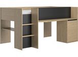 Hochbett GAMI "Nael", braun (eiche rookwood nachbildung, schwarz, eiche rookwood nachbildung, eiche rookwood nachbildung), B:133cm H:107cm L:205cm, Hochbetten, Hochbett, Hochbett 90 / 200 mit Schreibtisch