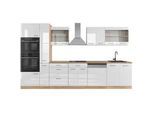 Vicco Küchenzeile R-Line Weiß Hochglanz/Goldkraft Eiche 350 cm mit Hochschrank ohne Ap , Weiß Hochglanz, Honigeiche , Holzwerkstoff , Küchenblock,Rechteckig , 350x81.6x46 cm , Küchen, Küchenzeilen & Küchenblöcke, Küchenzeilen ohne Geräte