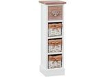 CARO-Möbel Kommode Flower , Weiß, Braun , Holz , Paulownia , Vintage , 21x70x21 cm , Wohnzimmer, Kommoden & Sideboards, Kommoden