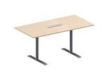 Schäfer Shop Genius Konferenztisch MODENA FLEX, 6-fach Anschluss, Rechteck, T-Fuss Rundrohr, B 1600 x T 800 x H 650-850 mm, Ahorn/weissalu