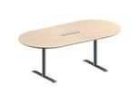Schäfer Shop Genius Konferenztisch MODENA FLEX, 6-fach Anschluss, Oval, T-Fuss Rundrohr, B 2000 x T 1000 x H 650-850 mm, Ahorn/weissalu
