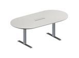 Schäfer Shop Genius Konferenztisch MODENA FLEX, 6-fach Anschluss, Oval, T-Fuss Rechteckrohr, B 2000 x T 1000 x H 650-850 mm, lichtgrau/weissalu