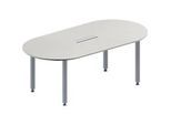 Schäfer Shop Genius Konferenztisch MODENA FLEX, 6-fach Anschluss, Oval, 4-Fuss Quadratrohr, B 2000 x T 1000 x H 720-840 mm, lichtgrau/weissalu