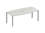 Schäfer Shop Genius Konferenztisch MODENA FLEX, 3-fach Anschluss, Boot, 4-Fuss Rundrohr, B 2000 x H 720-840 mm, lichtgrau/weissalu