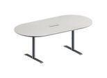 Schäfer Shop Genius Konferenztisch MODENA FLEX, 3-fach Anschluss, Oval, T-Fuss Rundrohr, B 2000 x T 1000 x H 650-850 mm, lichtgrau/weissalu