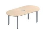 Schäfer Shop Genius Konferenztisch MODENA FLEX, 3-fach Anschluss, Oval, 4-Fuss Quadratrohr, B 2000 x T 1000 x H 720-840 mm, Ahorn/weissalu