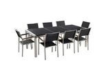 Beliani Gartenmöbel SET 8-Sitzer Naturstein schwarz poliert Textilbespannung Grosseto , Schwarz, Silberfarben , Metall , Gartenmöbel, Gartenmöbel-Sets