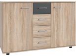 Kombikommode WIMEX "Taiga", grau (eiche sägerau nachbildung, graphit), B:130cm H:83cm T:41cm, Holzwerkstoff, Sideboards, Kombikommode, obere Schublade in Absatzfarbe oder uni weiß