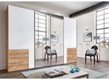 Schwebetürenschrank WIMEX "Level by fresh to go", weiß (plankeneichefarben, weiß), B:350cm H:216cm T:65cm, Schränke, Schwebetürenschrank, mit Synchronöffnung
