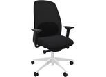 Bürostuhl Interstuhl HEJis3, Synchronmechanik, Armlehnen, FlexGrid-Lordosenstütze, Netzrücken, Flachsitz, schwarz/weiss