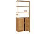 Hochschrank MCW-B18, Badschrank Badregal Schrank Regal, 2 Türen 4 Regalböden Bambus MDF MVG-zertifiziert 168x64x33cm